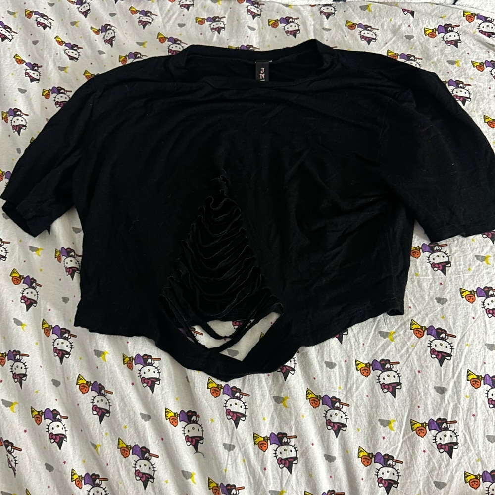 shein black rip look shirt size small